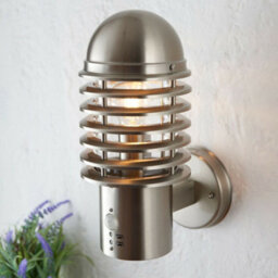 2 Pack Ip44 Outdoor Wall Lamp Brushed Steel Caged Lantern Pir Move Porch Light - thumbnail 5