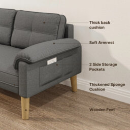 Bealife 2-Seater Sofa With Armrest And Side Pocket, Modern Fabric, Dark Grey,145 X 77 X 77 Cm - thumbnail 5