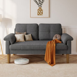Bealife 2-Seater Sofa With Armrest And Side Pocket, Modern Fabric, Dark Grey,145 X 77 X 77 Cm - thumbnail 1