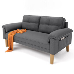 Bealife 2-Seater Sofa With Armrest And Side Pocket, Modern Fabric, Dark Grey,145 X 77 X 77 Cm - thumbnail 2