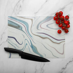 Benjamin Tate Design Blue Rippled Marble Glass Chopping Boarddesigner Style - thumbnail 3