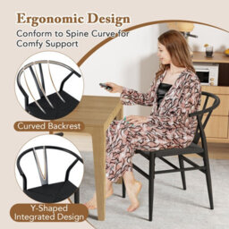 Gainoom Wishbone Dining Chair Set Of 2 Modern Weave Armchairs-Black - thumbnail 9