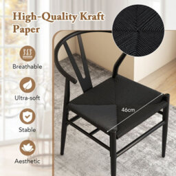 Gainoom Wishbone Dining Chair Set Of 2 Modern Weave Armchairs-Black - thumbnail 8