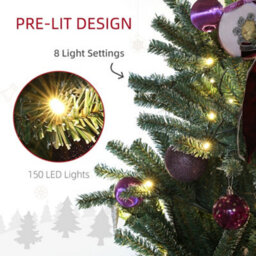 Homcom 6Ft Artificial Prelit Christmas Tree W/ Led Lights, Purple Ornaments - thumbnail 5