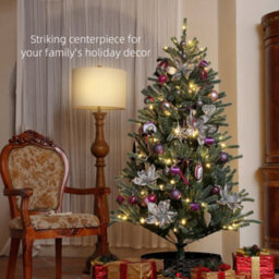 Homcom 6Ft Artificial Prelit Christmas Tree W/ Led Lights, Purple Ornaments - thumbnail 4