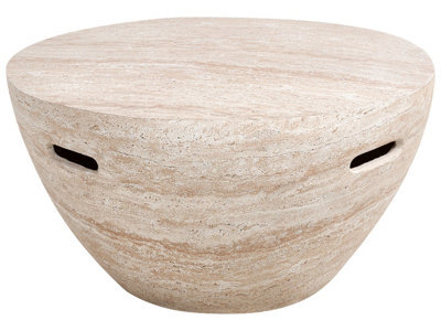 Wyld And Coco Beige Travertine-Effect Round Coffee Table With Integrated Handles, 68Cm Diameter, 36Cm High - image 1
