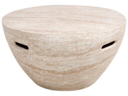 Wyld And Coco Beige Travertine-Effect Round Coffee Table With Integrated Handles, 68Cm Diameter, 36Cm High - thumbnail 1
