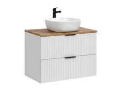Impact Furniture Bathroom Cabinets 800mm Vanity Unit With Sink Oak Effect Worktop Tallboy Wall Storage White Ribbed Fluted Furniture Set Adel - thumbnail 5