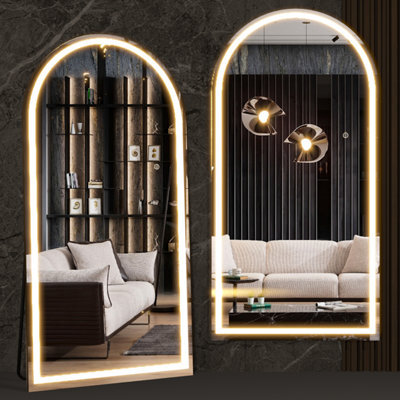 Cassilando White Arched Led Full Length Mirror/standing Wall Mirror180X80Cm/70.86X31.49In 3 Colour Modes Dimmable Floor Standing - image 1