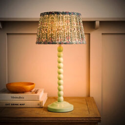 Valuelights Bobbin Pastel Green Table Lamp With Floral Pleated Shade And Bulb - thumbnail 1