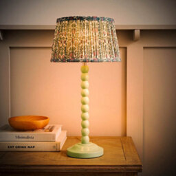 Valuelights Bobbin Pastel Green Table Lamp With Floral Pleated Shade And Bulb - thumbnail 3