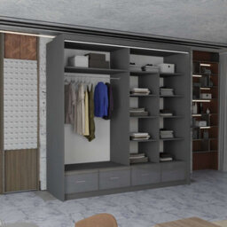 M N Furniture Ltd Wardrobe With Led Light Modern 2 Or 3 Sliding Doors-Mirrored Bedroom Cabinet With Drawers (Grey,203Cm) - thumbnail 3
