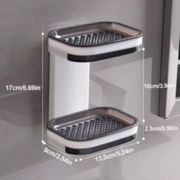 Wall Mount Self Draining Soap Dish No Drilling Bar Soap Holder For Shower New  Double Layer - thumbnail 1