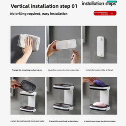 Wall Mount Self Draining Soap Dish No Drilling Bar Soap Holder For Shower New  Double Layer - thumbnail 2