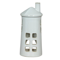 Hill Interiors Rhea Large Lighthouse Tealight Candle Holder - Ceramic - L11 X W11 X H28 Cm - White