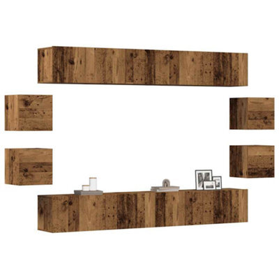 Berkfield Wall Mounted Tv Cabinets 8 Pcs Old Wood Engineered Wood - image 1