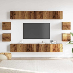 Berkfield Wall Mounted Tv Cabinets 8 Pcs Old Wood Engineered Wood - thumbnail 3