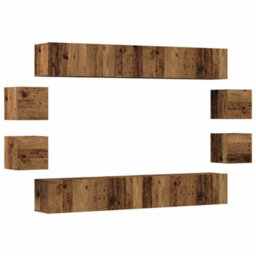 Berkfield Wall Mounted Tv Cabinets 8 Pcs Old Wood Engineered Wood - thumbnail 2
