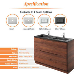 Plum&clay Eden Redwood Floorstanding Vanity Unit With Grey Glass Basin (W)1200mm - thumbnail 7