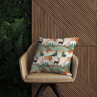 Warren Reed Designer Reindeer On A Snowy Landscape Pattern Outdoor Cushion 60Cm X 60Cm