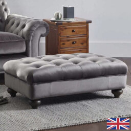 Xample Bordeaux Grey Velvet Footstool Plush Velvet Upholstery, Foam Cushion, Solid Wood Legs - thumbnail 1