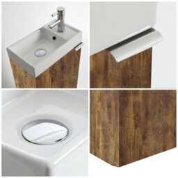 Homestylestore 400mm Dark Oak Wall Hung Bathroom Vanity Unit And Chrome Finger Pull Handle - thumbnail 2