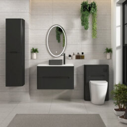 Royal Bathrooms Venice 800mm Matt Nocturne Black Wall Mounted Bathroom Countertop Vanity Unit 2 Drawer With Art Square Basin - thumbnail 4