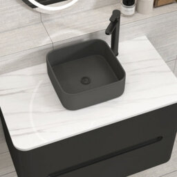 Royal Bathrooms Venice 800mm Matt Nocturne Black Wall Mounted Bathroom Countertop Vanity Unit 2 Drawer With Art Square Basin - thumbnail 6
