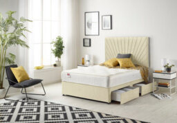 "Somnior Beds Platinum Divan Bed Set With 2 Drawers With Mattress & 30"" Headboard - Linen Fabric, Beige, 2Ft6 Small Single" - thumbnail 3