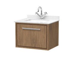 Hudson Reed Lille Wall Hung Single Drawer Contemporary Vanity Unit With Marble Top & Basin In Antique Oak, 620 X 470mm - thumbnail 1