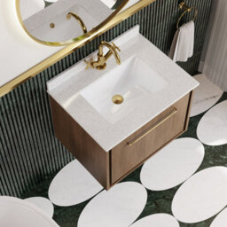 Hudson Reed Lille Wall Hung Single Drawer Contemporary Vanity Unit With Marble Top & Basin In Antique Oak, 620 X 470mm - thumbnail 3