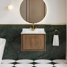 Hudson Reed Lille Wall Hung Single Drawer Contemporary Vanity Unit With Marble Top & Basin In Antique Oak, 620 X 470mm - thumbnail 5