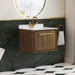 Hudson Reed Lille Wall Hung Single Drawer Contemporary Vanity Unit With Marble Top & Basin In Antique Oak, 620 X 470mm - thumbnail 4