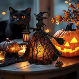 "Amorly 1 Pack 6.3"" Halloween Witch Lamp, Witch Hat Led Night Light, Spooky Decorative Table Lamp For Home,porch,tabletop,party Decoration" - thumbnail 2
