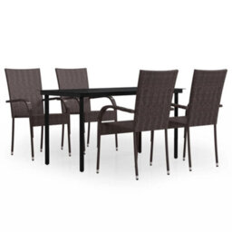Berkfield 5 Piece Outdoor Dining Set Brown And Black - thumbnail 2