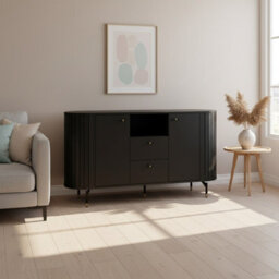 Modern Sideboard Chest Of Drawers 151Cm Soft Close Metal Legs Black