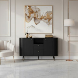Modern Sideboard Chest Of Drawers 151Cm Soft Close Metal Legs Black - thumbnail 2