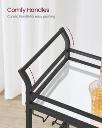 Vasagle 3-Tier Drinks Trolley, Black Bar Cart On Wheels, With Handles, Mirrored Glass Shelves,black - thumbnail 9