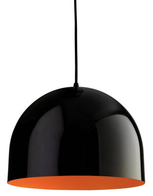 Luminosa Lighting Luminosa House 1 Light Dome Ceiling Pendant Black, Orange Inside, E27 - image 1