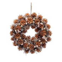 Festive Gold Pinecones And Berries Wreath - 36Cm - P040131