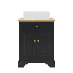 Homestylestore 645mm Black Grey And Oak Bathroom Vanity Unit With Square Countertop Basin And Gold Square Handles - thumbnail 2
