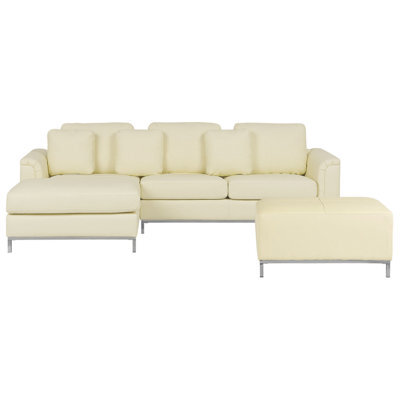 Beliani Corner Sofa 5 Seater Oslo Leather Light Beige With Ottoman Right Hand - image 1