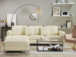 Beliani Corner Sofa 5 Seater Oslo Leather Light Beige With Ottoman Right Hand - thumbnail 2