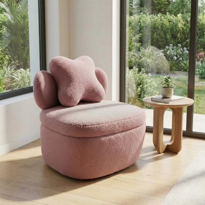 Teddy Boucle Swivel Accent Chair Occasional Chair With Cushion For Bedroom Nursery (W)66Cm (D)69Cm (H)69Cm - Pink - image 1