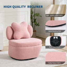 Teddy Boucle Swivel Accent Chair Occasional Chair With Cushion For Bedroom Nursery (W)66Cm (D)69Cm (H)69Cm - Pink - thumbnail 3