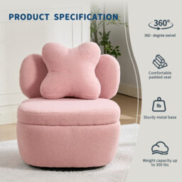 Teddy Boucle Swivel Accent Chair Occasional Chair With Cushion For Bedroom Nursery (W)66Cm (D)69Cm (H)69Cm - Pink - thumbnail 4