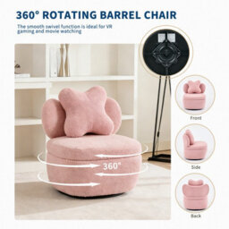 Teddy Boucle Swivel Accent Chair Occasional Chair With Cushion For Bedroom Nursery (W)66Cm (D)69Cm (H)69Cm - Pink - thumbnail 5