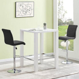 Furniture in Fashion Jam Square Glass White Gloss Bar Table 2 Ripple Black Stools - thumbnail 1