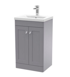 Balterley Swynnerton Traditional 2 Door Floor Standing Vanity Unit With Mid-Edge Basin, Satin Grey, 500mm - thumbnail 1