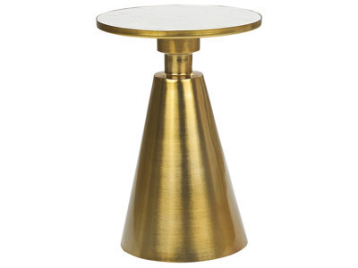 Wyld And Coco Modern Glam Side Table - White Marble Top, Matte Gold Metal Base, 35Cm Round - image 1